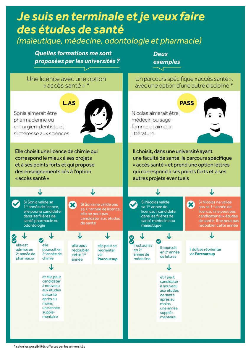 Source : Infographie du ministère de l'Enseignement supérieur résumant les choix des bacheliers qui souhaitent faire des études de santé. - Ministère de l'Enseignement supérieur